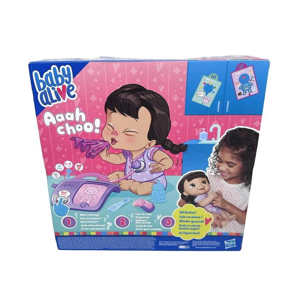 Baby Alive Lulu Achoo Interactive Doll Brown Hair Hasbro F2621 50+ Sounds Lights
